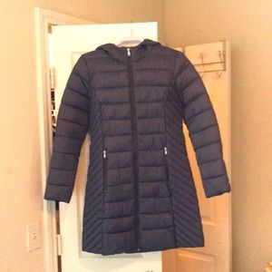 Grey puffer jacket. Longer length. Size small